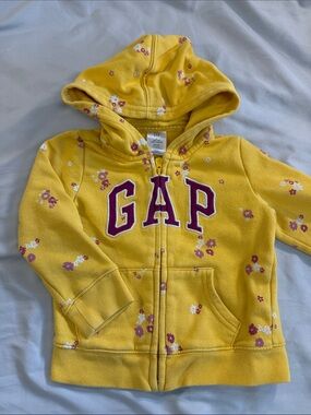 GAP Yellow Floral Zip Hoodie with Pink Accents